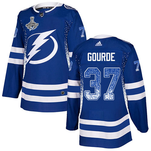 Adidas Tampa Bay Lightning Men #37 Yanni Gourde Blue Home Authentic Drift Fashion 2020 Stanley Cup Champions Stitched NHL Jersey